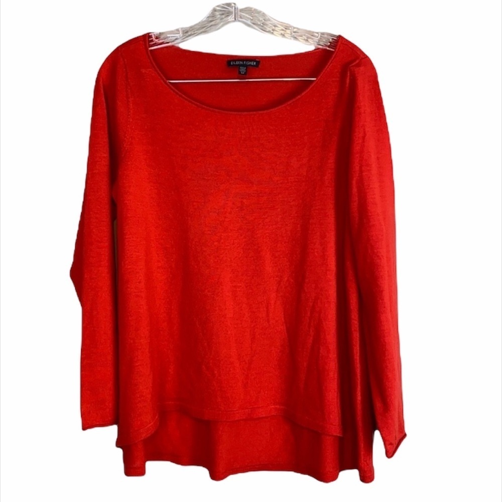 Eileen Fisher Ballet Neck Italian Yarn  100% Merino Wool Sweater Size Small
